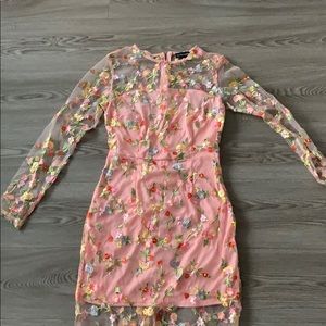 Pink floral embroidered midi dress